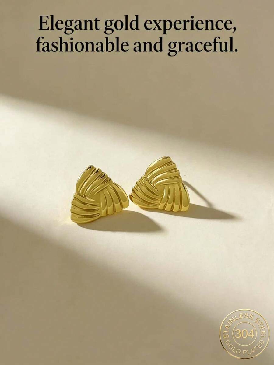 不锈钢镀金耳环，优雅女士耳环，低过敏性无镍哑光耳环，厚款金色女士耳环，时尚三角形几何纹理轻盈防过敏耳环，复古舞会饰品，女士耳环，时尚厚款独特吊坠耳环，女士金耳环套装，精致金吊坠耳环，防过敏耳环，时尚饰品，女士礼物，派对礼物 - 彩色 - 查看 1