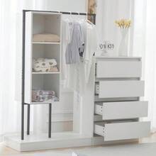 Schubladenschrank, Kleiderschrank-Set, bianco Kleiderschrank, Credenza, Kleiderstange, Massa: B140/W40/H135,weiß - Bianco + pannello truciolare - Visualizzare 1