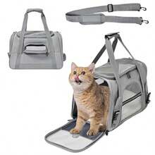 Transportadora para Perro y Gato Bolsa de Mascotas Portátil Transpirable Mochila para Gato con Correa de Hombro Ajustable Cojín de Felpa Malla de Doble Cara Carga MAX 8kg/18LB Gris Pet Bag - Gris - Ver 8