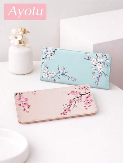 Ayotu 1pc Sakura & Peach Blossom Pattern Car Registration & Insurance Card Holder, PU Leather Glove Box Storage Pouch, Car Registration & Insurance Card Wallet, Car Card Case, Essential For Travel, School, Holidays, Vacation Accessories, Passport Holder, Suitable Gift For Car, Truck, Motorcycle And Trailer Owners, Also A Great Choice For Christmas, New Year Gifts