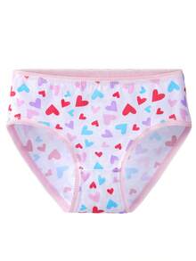 6pcs/Pack Young Girl' Ditsy Floral & Heart Print Comfortable Cotton Briefs, Assorted Styles For Toddlers & Little Children - Pink - View 9