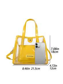 Practical PVC Crossbody Bag For Women Transparent Tote Bag With Top Handle And Built-In Small Purse For Holiday Travel - 黃色 - 查看 8