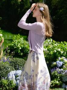 Women's Fashionable Vacation Casual Lightweight Linen Knit Sweater - Purple - View 9