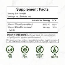 Vitamin D3 + K2 MK7 Supplement Softgels 5000 U | D3 K2 Complex Capsules | Daily Wellness & Bone Support | Non-GMO | 250 Count (1 Bottle) - 1 Bottle - View 5