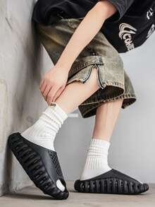 Quick-Dry Beach Slippers - Non-Slip Thick EVA Sandals, Suitable For Pool And Travel - Black - View 6