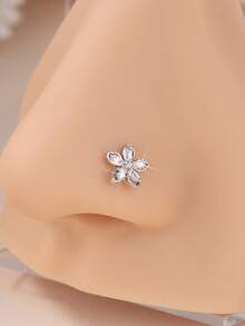 1PC L-Shaped Nose Stud 20G Flower With Clear CZ, Gold Minimalist Nostril Piercing Jewelry For Daily, Beach & Party Wear - L190 - View 2