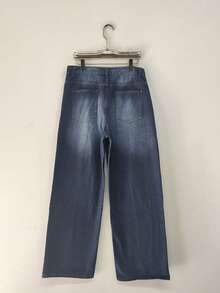 Hearty Haven 1pc Vintage Washed Retro High Street Straight Leg Loose Casual Baggy Wide Leg Dragging Jeans For Men, With Distressed Hem - Royal Blue - View 12