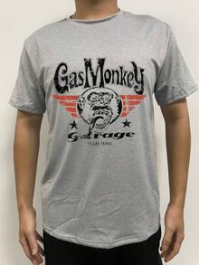 男士休闲时尚 Gas Monkey 印花圆领短袖 T 恤，夏季 - 灰色 - 查看 2