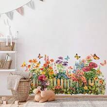 Colorful Wild Flower & Butterfly Decorative Sticker Set, Waterproof Self-Adhesive Wall Decals For Bathroom, Home Decor, Kids Room, Living Room, Art - T3347 - View 2