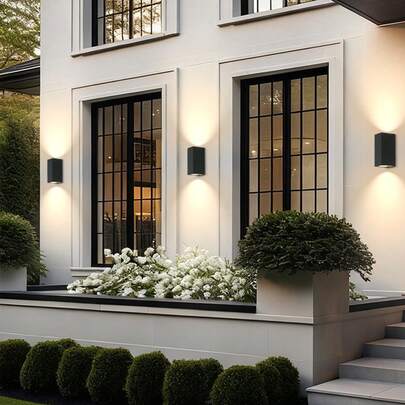 Outdoor Wall Light, LED GU10 Socket Floodlight Fixture, Aluminum Decoration Courtyard Light, Indoor Wall Lamp, Outdoor Wall Lamp With Up And Down Lighting, House Lighting, Corridor Light, Home Decor Wall Lamp, Outdoor Lighting, LED Outdoor Waterproof IP65, Home Lighting, Path Light, Decorative GU10 Bulb Holder Square Wall Lamp, Suitable For Outdoor Patio/Stairs/Street/Indoor/Garden/Living Room/Bathroom/Kitchen/Bedroom/Hallway/Interior Wall/Exterior Wall