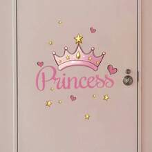 Pink Princess Crown Wall Sticker, Decor For Girls Room, Heart Cartoon Sticker, Birthday Gift - A - View 5