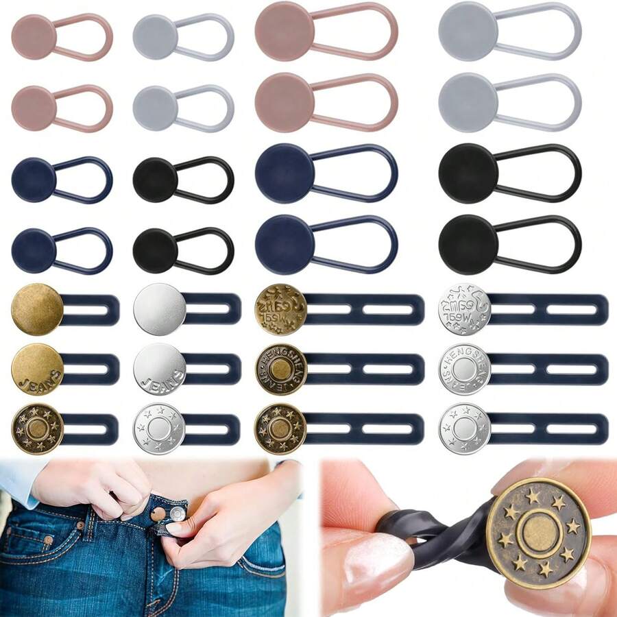 28 chiếc miếng nối dài cúc quần jean, miếng nối dài eo quần jean, miếng nối dài cúc quần cho nam và nữ, miếng nối dài eo không đường may 1-1,8 inch, phụ kiện unisex.