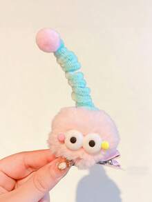 5个可爱毛绒球眼造型发夹，适合日常使用 - 彩色 - 查看 5