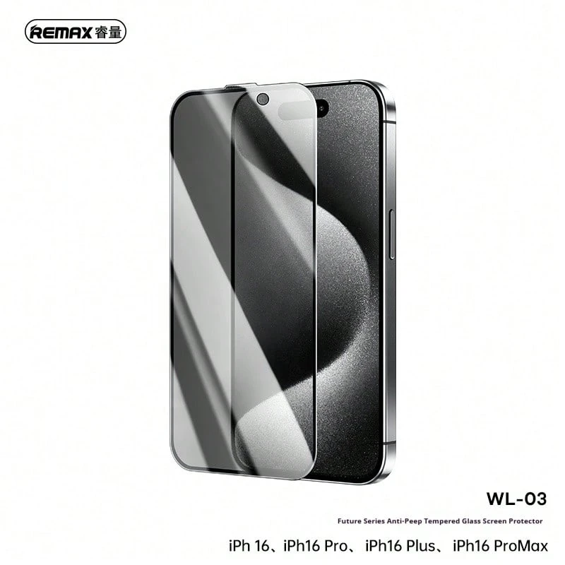 REMAX Future Ultra-Soft Series WL-03 [High-Definition Explosion-Proof | Smooth Touch] Anti-Fingerprint/Oil Smudge Anti-Spy Tempered Glass Screen Protector. Suitable For IPhone 15/IPhone 16/IPhone 17 And Other Models. Automatic Air Venting Screen Protector Application Tool.