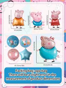 MASSDI 5pcs/Set Cartoon Peppa Pig Foil Balloons, Birthday Party Decorations, Peppa Pig Themed Balloon Set, Birthday Party And Background Decor - 1pc(random color) - View 3