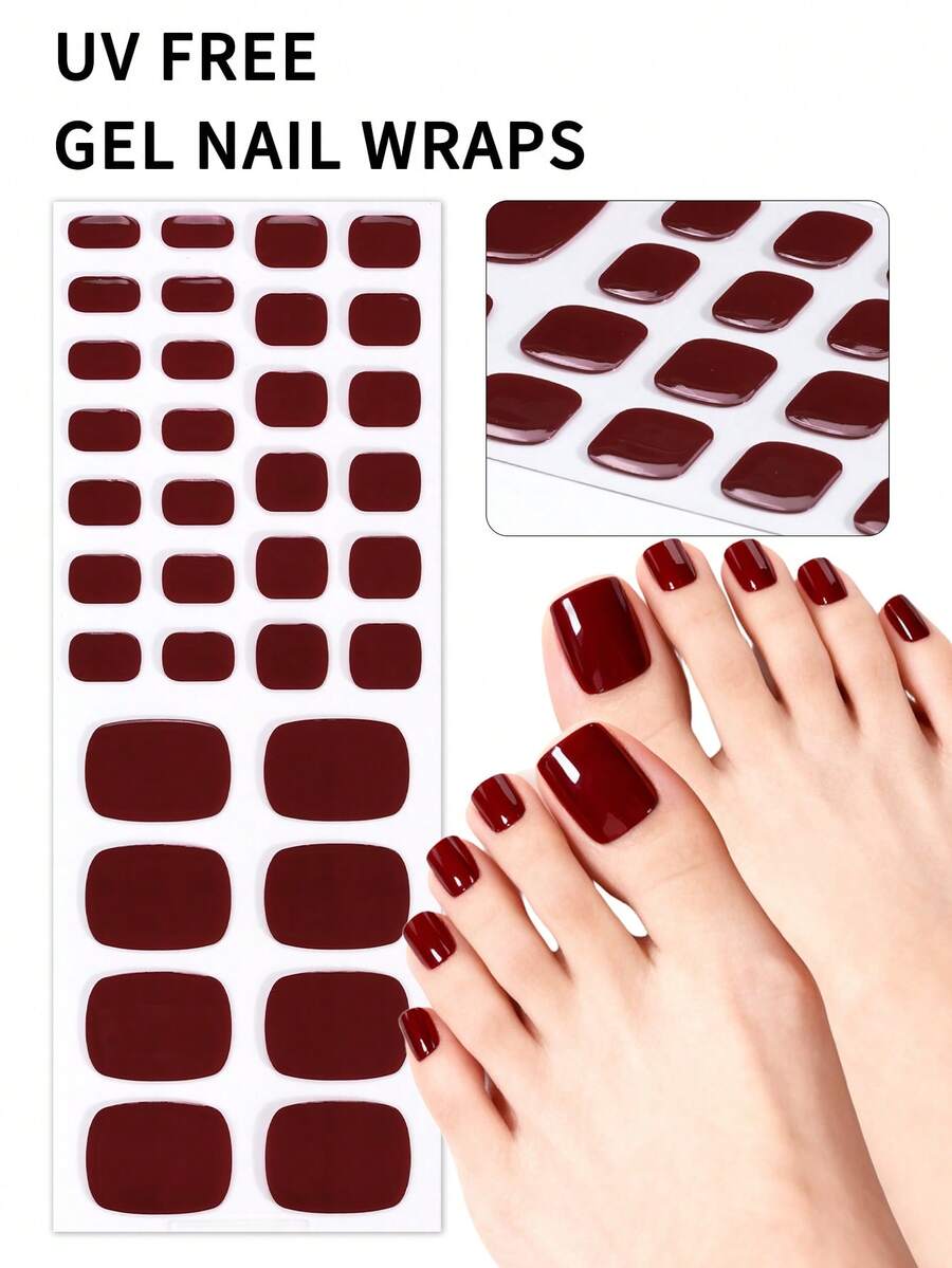 1 buah Stiker Kuku Gel Pelindung UV Warna Merah Anggur Musim Semi/Panas, Stiker Kuku Kaki Gaya Klasik Retro, Perekat Mandiri Mudah Diaplikasikan, Cocok untuk Wanita dan Anak Perempuan (DIY) - Coklat - View 1