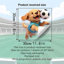 3D Cute Golden Retriever Puppy Football Wall Sticker, Removable Dog Wall Decal, Fun Sports Decor For Kids Bedroom, Nursery - Multicolor - View 3