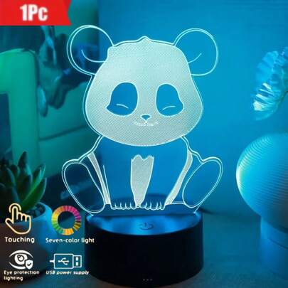 Đèn ngủ hình gấu trúc cười 3D - 7 màu đổi sáng, dùng nguồn USB, thiết kế đứng, thích hợp làm quà tặng cho gia đình, ngày lễ, Ngày của Mẹ và Ngày Valentine cho người thân và bạn bè | Thiết kế hiện đại, chất liệu nhựa, dùng nguồn USB, quà tặng hình gấu trúc