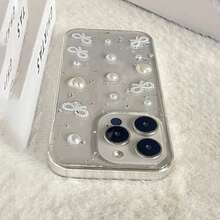 1个奢华3D珍珠蝴蝶结银箔手机壳，适用于 17 Pro Max Air 16 15 14 13 12 11 Pro Max 小米 Ni XR X XS Max 7 8 Plus - 無色 - 查看 6