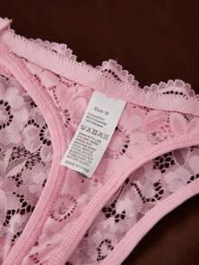 Quần lót nữ G-string đính hạt chữ cái kiểu Châu Âu và Mỹ, viền ren, dây mỏng, cạp thấp. - Hồng - Xem 5