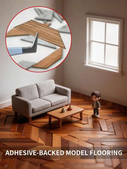 4件套 1:6 和 1:12 娃娃屋微缩木塑复合地板，带亚克力底座，现代DIY娃娃屋家具配件