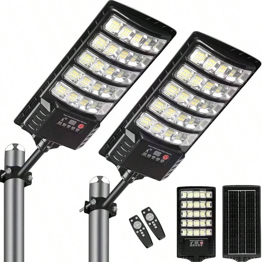 2 Packs Of Outdoor Solar Street Lights, IP65 Solar Street Lights, LED Solar Parking Lights, Solar Street Lights From Dusk To Dawn, Suitable For Courtyards, Patios, And Garden Floodlights - 2件 - 查看 1