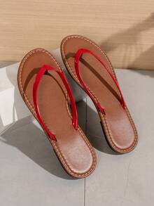 女士平底人字拖，夏季户外露趾编织罗马凉鞋，时尚休闲拖鞋，适合连衣裙、沙滩、公寓等场合，白色、米色、黑色、橙色、黄色、紫色、灰色、金色、银色、蓝色、绿色、玫瑰红、棕色、豹纹、正式场合、度假、海军蓝、水钻，舒适一脚蹬平底鞋 - 棕色紅色 - 查看 6