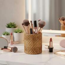 1 Bamboo Utensil Holder, Pen Holder, Makeup Brush Holder, Tea Set Organizer - Apricot - View 3