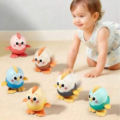 6 Colors Wind-Up Jumping Chicken Toy - Manual Clockwork Winding Toy, Cute Animal Model,Interactive Educational Play Toys For Kids-Birthday & Daily &Easter&Holiday&Children's Day&Christmas&Halloween&ThanksGiving Gift