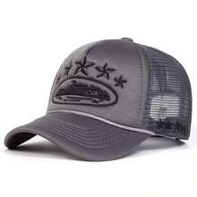 1pc Women Five-Pointed Embroidery Truck Driver Hat, Fashionable Baseball Cap With Mesh, Casual Outdoor Hat Spring Autumn Traveling, Beach Holiday Halloween - 黑色 - 查看 8