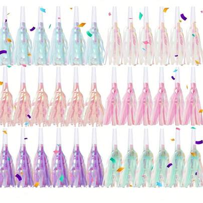 6个彩色箔纸龙形派对氛围喇叭，六种颜色可选，营造派对氛围的魔法道具，适用于婚礼、单身派对、啦啦队用品、毕业派对用品、2026届毕业派对用品、婴儿派对用品、派对用品等。