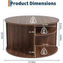 Mesa de café redonda de mediados del siglo de 28 pulgadas con almacenamiento - diseño de acento acanalado - puerta deslizante de la mesa redonda del tambor - montaje rápido - ideal para la sala de estar - Nuez - Ver 2