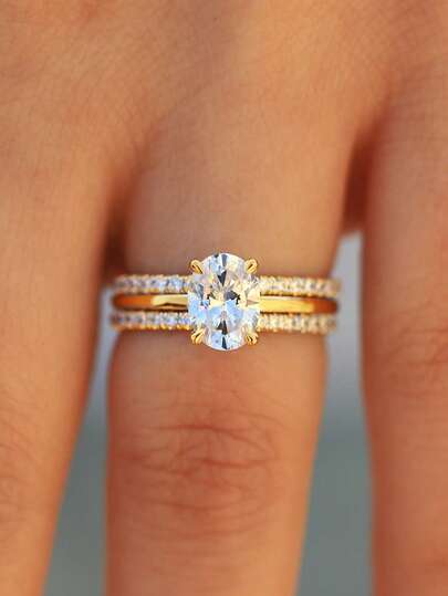 3pcs/Set Women's Jewelry, 925 Sterling Silver Four-Claw Gemstone Inlaid Rings, Exquisite Jewelry Suitable For Weddings, Galas And Other Occasions