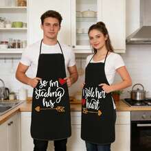 1pc Unisex Kitchen Apron - Mr. & Mrs. King & Queen Apron - Couple Waterproof Apron With Letter & Graphic Print - Funny Cooking Chef Apron For Men & Women - Wedding, Valentine's Day, Birthday, Thanksgiving Gift - 80 X 60 cm - View 4