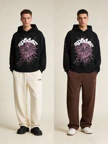 [2-Piece Sports Pants Set]Y2k Hoodies, Men's Hip Hop Spider WebPattern, Graphic Alphabet Print HarajukuVintage Hoodie, Punk Rock Style, LongSleeve Street Wear Top For Both Men AndWomen Oversized Hoodies - 黑衛衣*2 - 查看 2