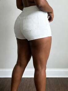 Quần short denim cạp cao co giãn dành cho nữ cỡ lớn, quần short ôm sát gợi cảm. - trắng - Xem 2