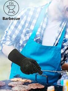 1pc 932°F Heat Resistant Gloves, Cut-Resistant Non-Slip Silicone Oven Mitts, Kitchen Cooking Gloves For Baking, Grilling, Outdoor Picnic Cooking Accessories - Black Gloves - View 3