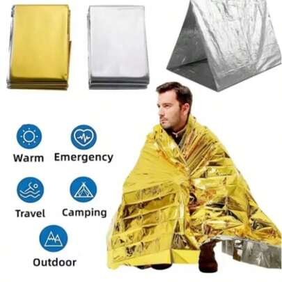 5pcs Emergency Rescue Blanket, Outdoor Camping Portable Thermal Insulation Blanket, Reflective Survival Blanket, Heat Preservation & Sun Protection
