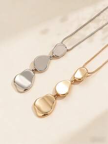 Asymmetric Shape Pendant Necklace – Long Snake Chain Gold/Silver Jewelry For Women - Multicolor - View 4