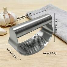 1pc Manual Stainless Steel Garlic Press, Easy To Clean, Non-Messy, Garlic Mincer Kitchen Tool, Practical Kitchen Gadget - Silver - View 9
