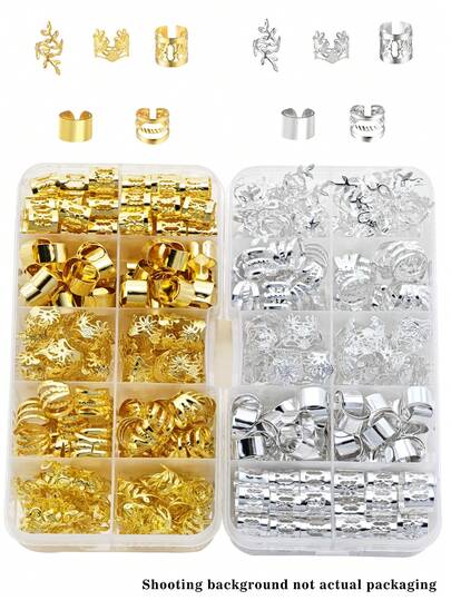 100PCS Vintage Boho Style Alloy Hair Rings Set - Hollow Out Round Hair Accessories For Women, Golden And Silver Color Hair Jewelry For Braids And DIY Hair Design