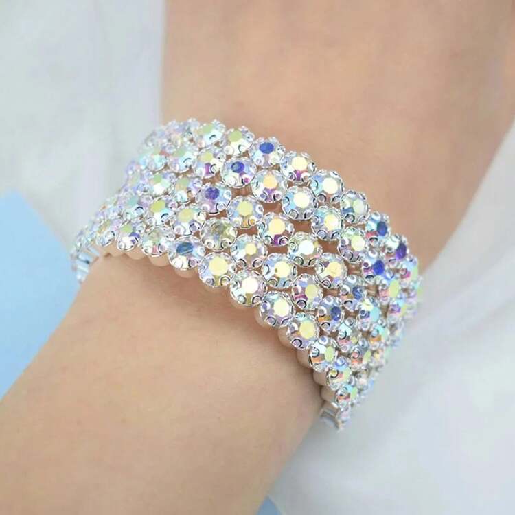 Luxury Bracelets For Women, Multi-Layer Sparkling Crystal Bangles For Wedding, Bride, Valentine's Day QMOE - 5行金 - 查看 5