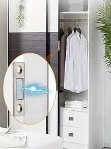 16pcs Ultra-Thin Magnetic Locks With Adhesive Sealing, Suitable For Closing Kitchen Cabinets And Wardrobe Doors, Includes 2 Magnetic Strips + 2 Stickers + 8 Screws + 4 Strong Adhesive Pads - A - View 4
