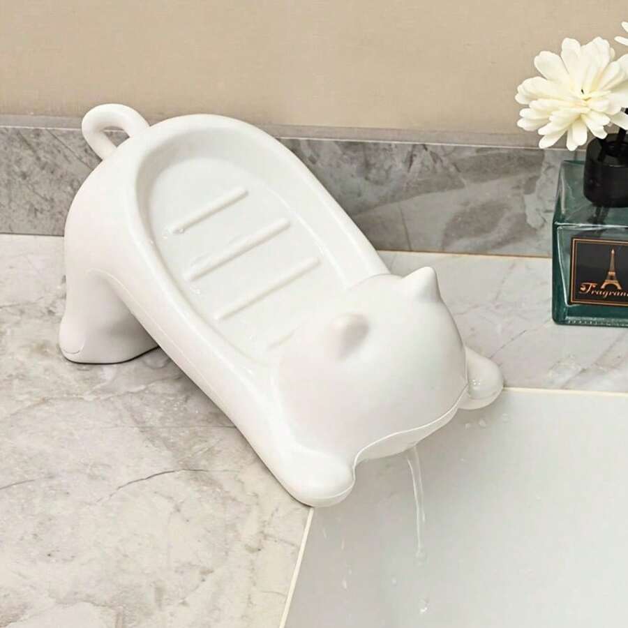 Cute Cat-Shaped Soap Holder - Water-Resistant And Draining Design, Durable Plastic Bathroom Soap Holder With Ventilation Holes, Portable And Lightweight, Suitable For Shower, Bathtub, Or Vanity Decoration, Effective , Home Décor, Stylish Storage, Sturdy Construction, Perfect For Pet Lovers. - 彩色 - 查看 1