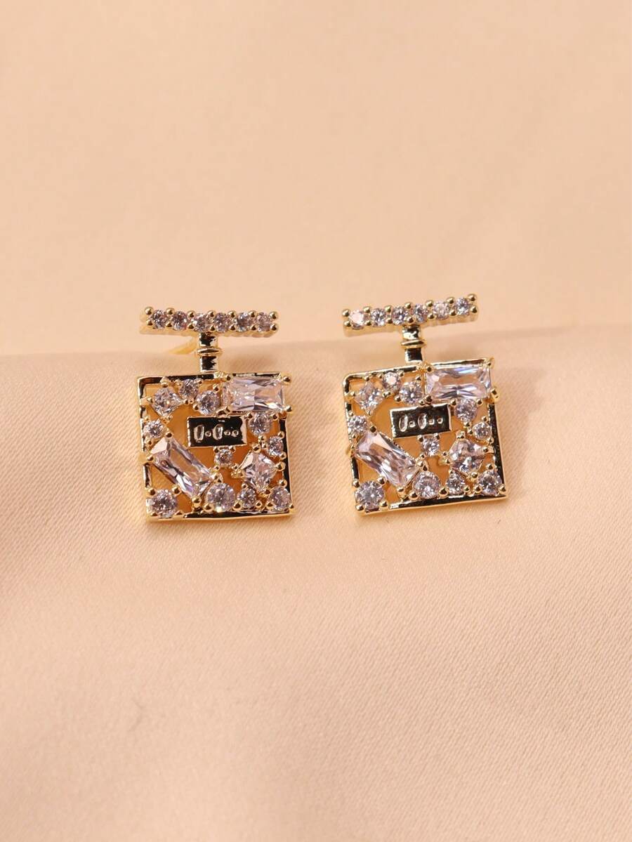 一对小巧精致的香水瓶造型闪亮立方氧化锆耳钉，时尚百搭，适合日常佩戴和聚会场合。 - 耳環 - 查看 1