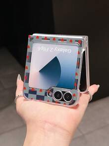 1pc Fashion Simple Matte PC Material Simple Cute Grid Love Element Folding Phone Case, Can Protect And Prevent Falling For: SamsungGalaxy Zflip 3/Zflip 4/Zflip 5/Zflip 6/Zflip 7/ Find N3 Flip/ Razr 50 Ultra/ Razr 60 Ultra/ 60/ Lola Razr 50/XiaomiMIX Flip/Galaxy Z Flip7 FE - Clear - View 3