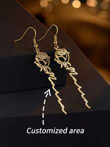 1 Pair Of [Customized Earrings] Flower Name Earrings Earrings Ladies Customized Stainless Steel Earrings Personalized Jewelry Accessories Gifts Retro Elegant Birthday Anniversary Gifts Wedding Bridesmaids Jewelry Earrings Mom Sister Gifts - Multicolor - View 2