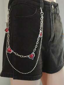 1pc Hip Hop Heart Patchwork Chain Belt, Waist Chain Accessory Autumn-Winter Accessories Halloween Costume,Suitable For Teens, Youth,Men,Casual, Outdoor, Athletic, Vacation, Graduation Gifts, Birthday, Daily Wear - 紅色愛心 - 查看 3