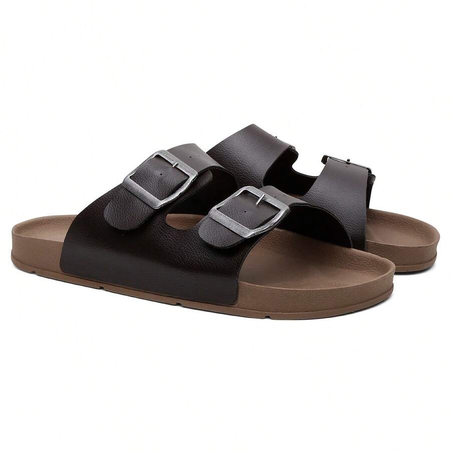 Unisex Casual Sandal With Adjustable Buckle, Comfortable, Synthetic - Rust Brown - View 1