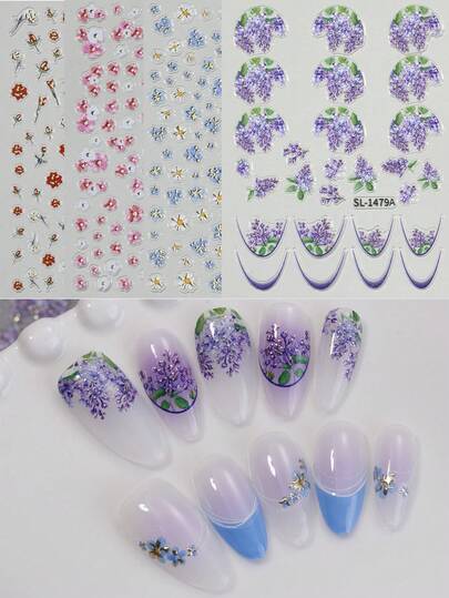 New Arrival Fresh And Bright Small Flower Nail Stickers 5D Embossed Three-Dimensional Versatile Gilded Small Flowers DIY Nail Stickers Nail Art Supplies, Nail Tools, Suitable For Acrylic Press-On Nails Salon DIY Women Beauty Gift